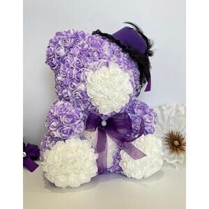 Large Adorable Rose Bear With Purple Hat